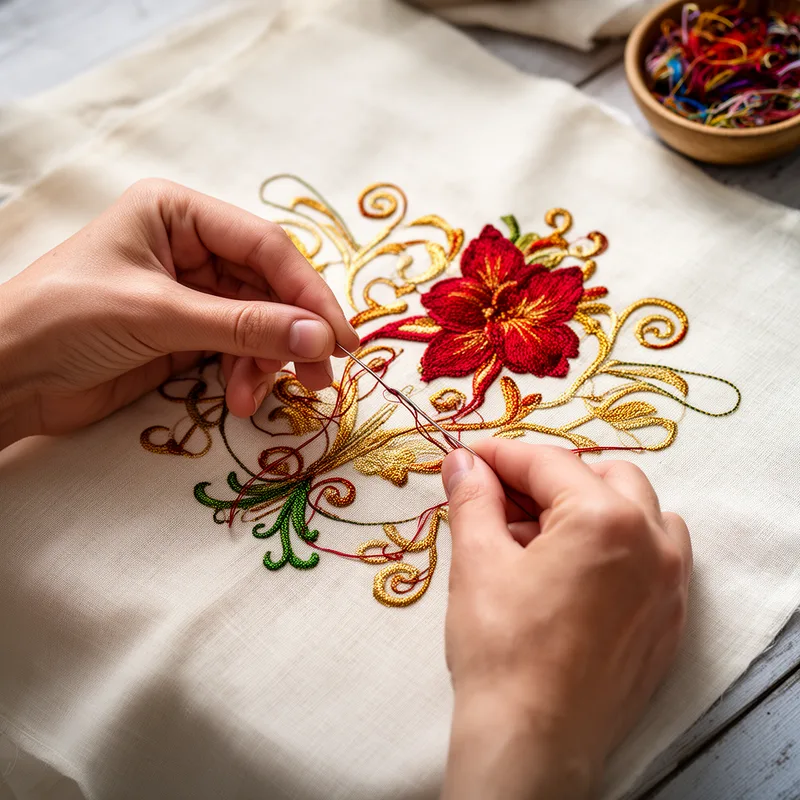 hand-stitched embroidery