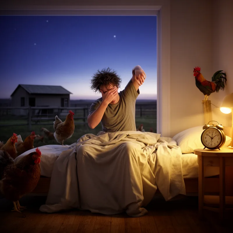 to get up with the chickens