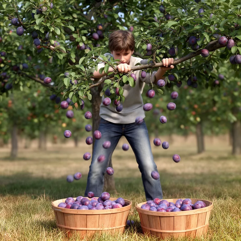 to shake the plum tree