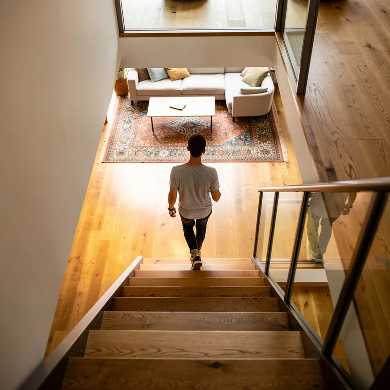 downstairs