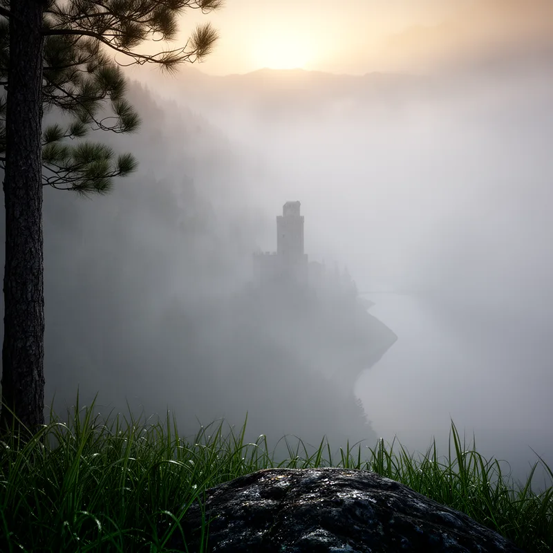 shrouded in mist