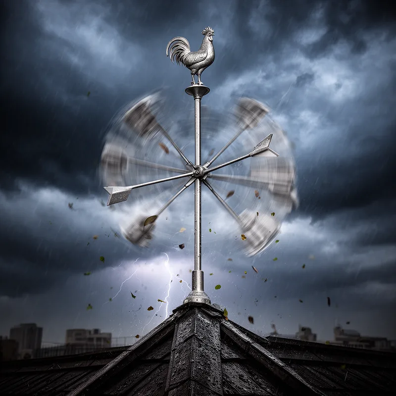 like a weather vane in a storm